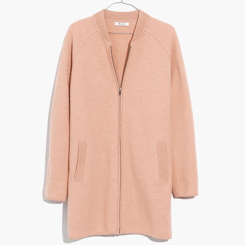 Madewell Bomber-Sweater-Jacket in Bright Apricot, Size Extra Large (XL)